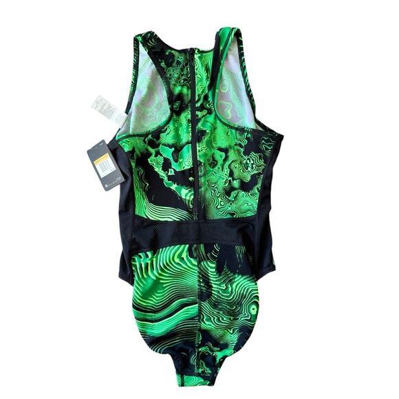 NWT Nike Women’s one piece swimsuit neon green black size 10 - Picture 2 of 7
